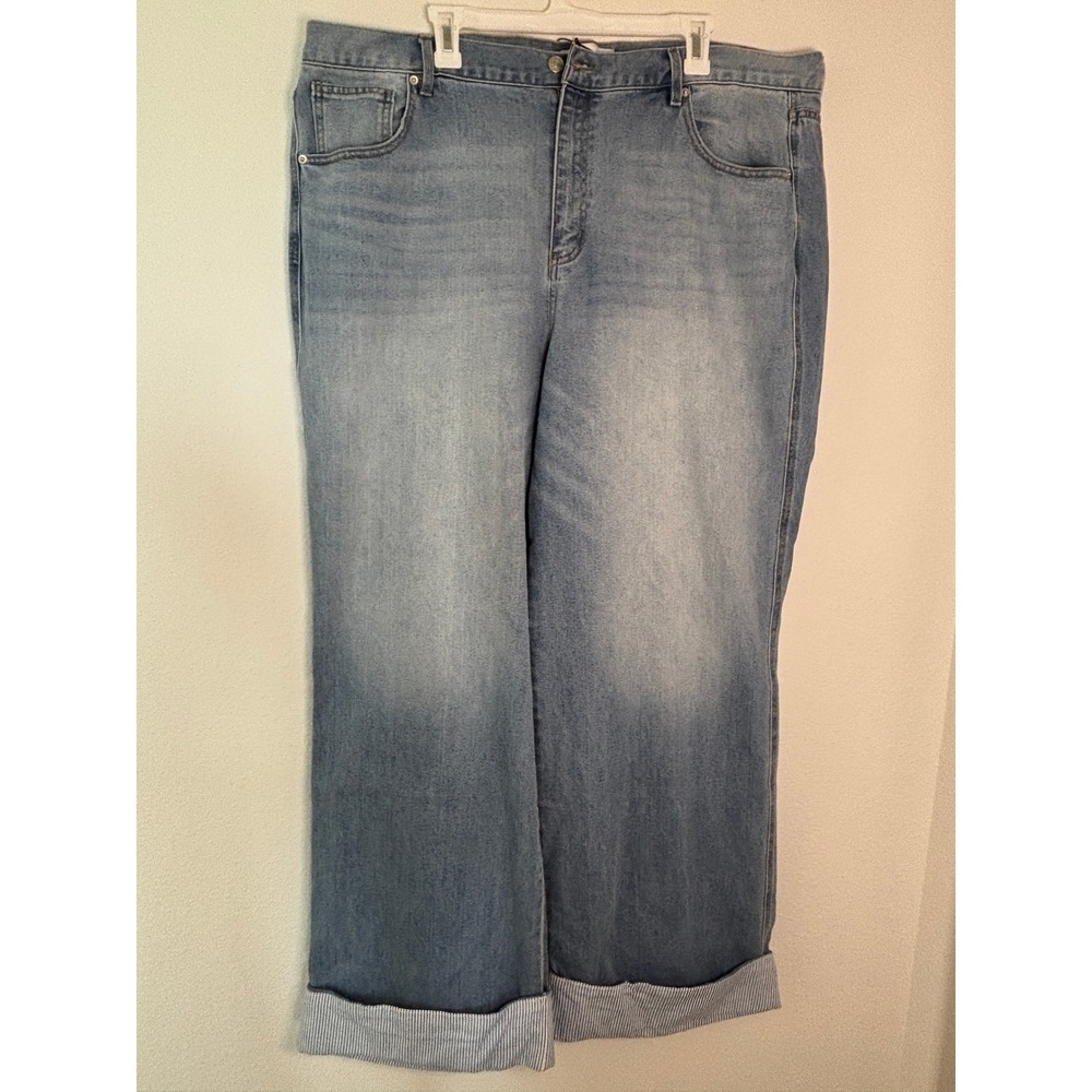 Fashion Nova Well Suited Cuffed Stretch Wide Leg Jeans Light Wash Plus Size 22